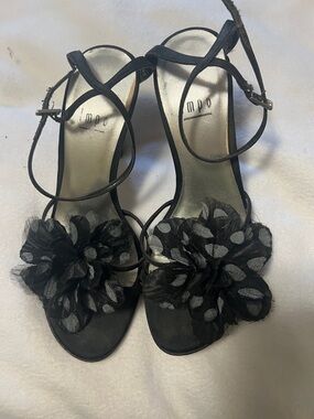 Impo Y2k Black Floral Pola Dot Accent Strappy Sandals Black Size 6
